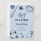 Einfache moderne Nautical Fishing Boy Baby Dusche Einladung (Vorderseite)