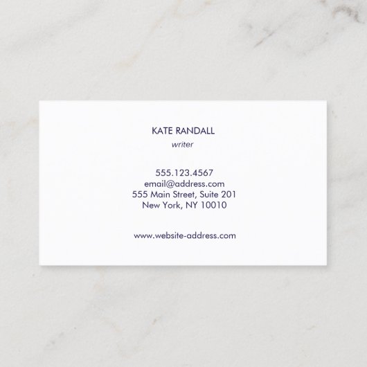 Einfache moderne Navy Blue Beruflich Visitenkarte (Rückseite)