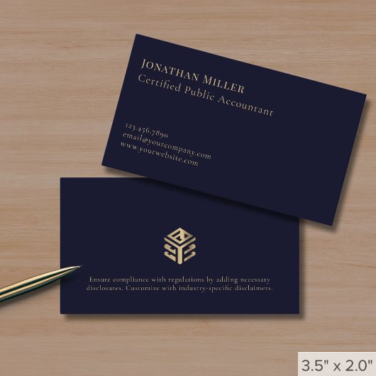 Einfache, moderne Navy Blue Gold-Logo Visitenkarte