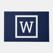 Einfache moderne Navy Blue Graphic Border Monogram Fußmatte (Vorderseite)