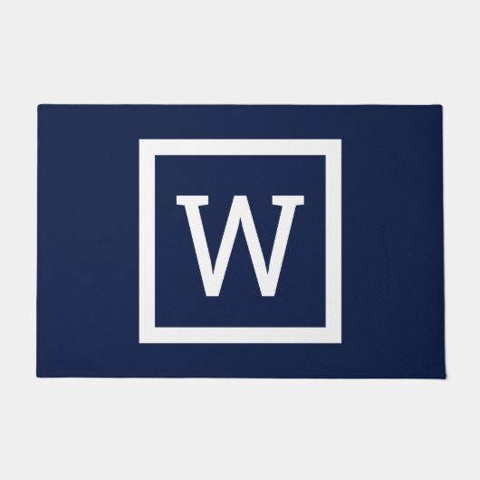 Einfache moderne Navy Blue Graphic Border Monogram Fußmatte (Vorderseite)
