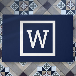 Einfache moderne Navy Blue Graphic Border Monogram Fußmatte