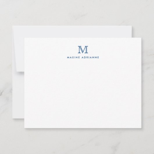 Einfache moderne Navy Blue Monogram Note Card Einladung (Vorderseite)