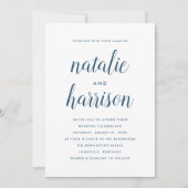 Einfache moderne Navy-Script-Hochzeit Einladung (Vorderseite)