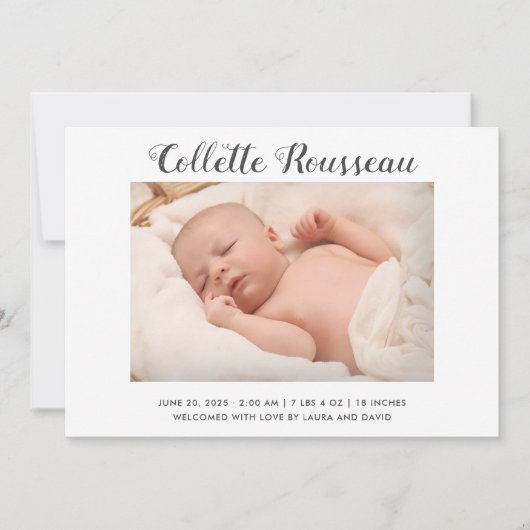 Einfache moderne Neugeborene Foto Geburtsstunde Ankündigung (Vorderseite)