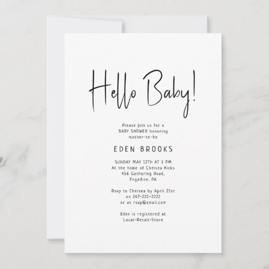Einfache moderne Neutral Hello Baby! Babyparty Einladung (Vorderseite)