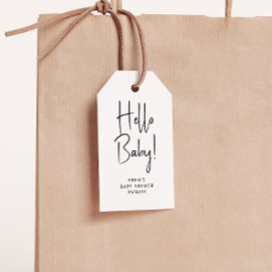 Einfache moderne Neutral Hello Baby! Babyparty Geschenkanhänger