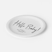 Einfache moderne Neutral Hello Baby! Babyparty Pappteller (Schrägansicht)