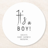 Einfache moderne neutrale Babydusche Es ist ein Ju Runder Pappuntersetzer (Vorderseite)