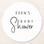 Einfache moderne, neutrale Babydusche mit Namen Runder Pappuntersetzer (Vorderseite)