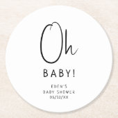 Einfache moderne neutrale Babydusche Oh Baby! Runder Pappuntersetzer (Vorderseite)