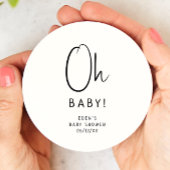 Einfache moderne neutrale Babydusche Oh Baby! Runder Pappuntersetzer