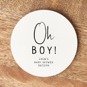 Einfache moderne neutrale Babydusche Oh Junge! Runder Pappuntersetzer