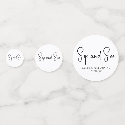 Einfache, moderne, neutrale Sip-and-See Konfetti (Vorderseiten)