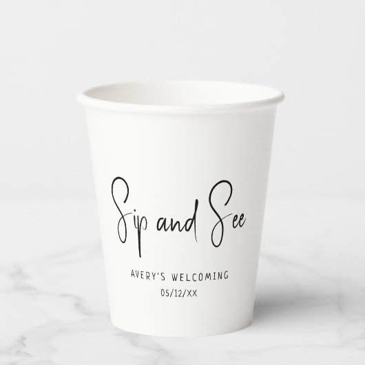 Einfache, moderne, neutrale Sip-and-See Pappbecher (Vorderseite)