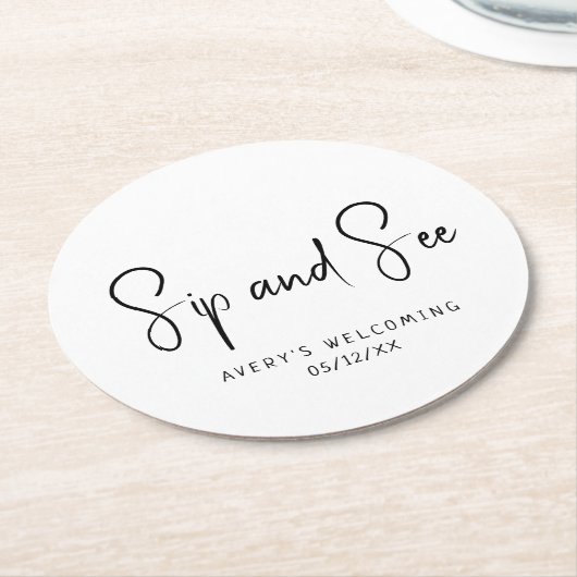 Einfache, moderne, neutrale Sip-and-See Runder Pappuntersetzer (Angewinkelt)