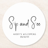 Einfache, moderne, neutrale Sip-and-See Runder Pappuntersetzer (Vorderseite)