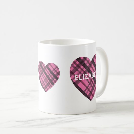 Einfache moderne, Niedliche Rosa Karierte Herzen G Kaffeetasse (VorderseiteRechts)