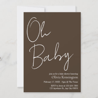 Einfache moderne Oh Baby Brown Babydusche Einladung