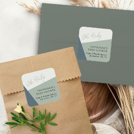 Einfache moderne Oh Baby Script Sage Green Tricolo Quadratischer Aufkleber