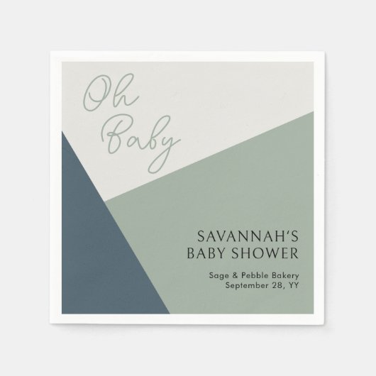 Einfache moderne Oh Baby Script Sage Green Tricolo Serviette (Vorderseite)