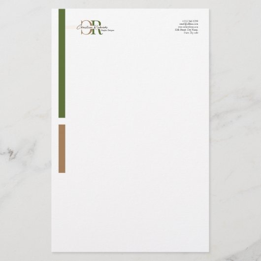 Einfache, moderne Olive Green Gold Monogram Briefpapier (Vorderseite)
