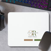 Einfache, moderne Olive Green Gold Monogram Mousepad
