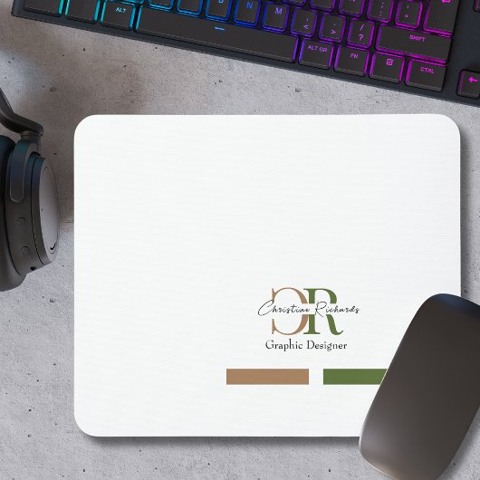 Einfache, moderne Olive Green Gold Monogram Mousepad