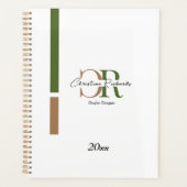 Einfache, moderne Olive Green Gold Monogram Planer (Vorderseite)