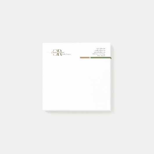 Einfache, moderne Olive Green Gold Monogram Post-it Klebezettel (Vorderseite)
