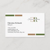 Einfache, moderne Olive Green Gold Monogram Visitenkarte (Rückseite)