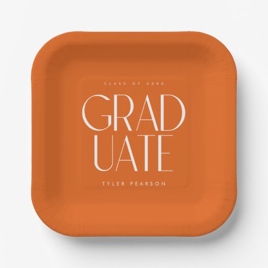 Einfache moderne Orange Graduierungspartei Pappteller (Vorderseite)