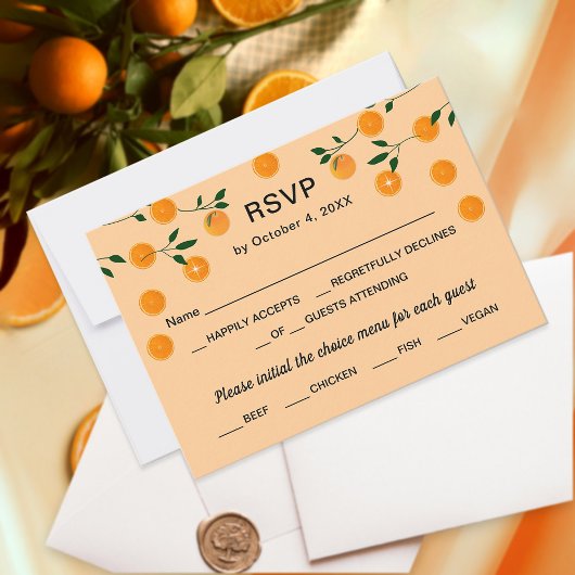 Einfache moderne Orange Thema Niedlich Citrus Baby RSVP Karte