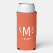 Einfache moderne Orange & White Monogram Hochzeit Selters Dosenkühler (Seltzer Vorderseite)