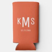 Einfache moderne Orange & White Monogram Hochzeit Selters Dosenkühler (Rückseite)