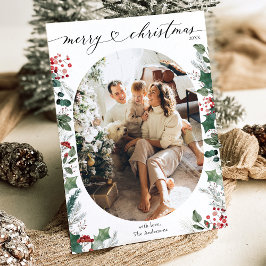 Einfache moderne Oval Form Foto Weihnachtskarte Feiertagskarte