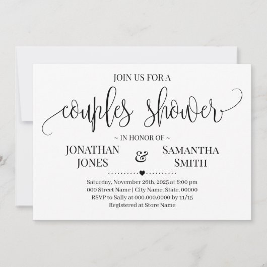 Einfache moderne Paare Dusche Minimalistische Hoch Einladung (Vorderseite)