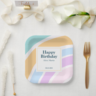 Einfache moderne Pastel Rainbow Happy Birthday Pappteller