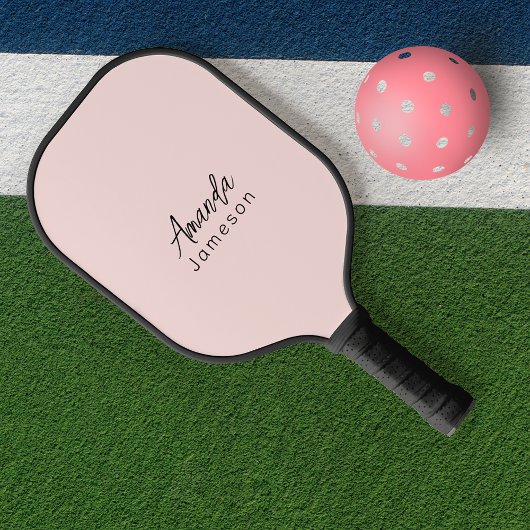 Einfache, moderne Pastell Pink-Mit Monogramm Bezei Pickleball Schläger