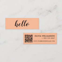 Einfache, moderne Peach Hello QR Code Mini Visitenkarte