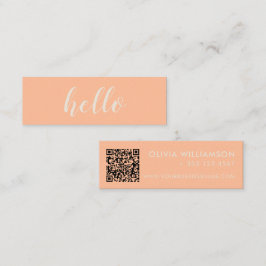 Einfache, moderne Peach Hello QR Code Mini Visitenkarte