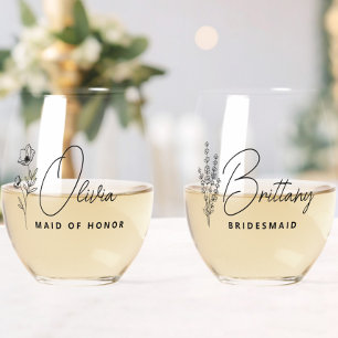 Einfache moderne Personalisierte Bridesmaid-Floral Weinglas Ohne Stiel