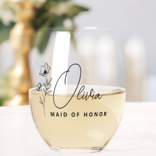 Einfache moderne Personalisierte Bridesmaid-Floral Weinglas Ohne Stiel