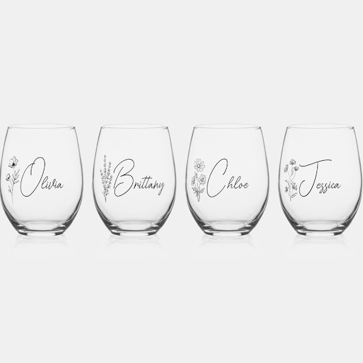 Einfache moderne Personalisierte Bridesmaid-Floral Weinglas Ohne Stiel