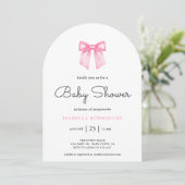 Einfache, moderne Pink Bow Baby Dusche Einladung (Stehend Vorderseite)