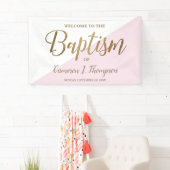 Einfache moderne Pink Gold Script Baby Taufe Banner (Insitu)