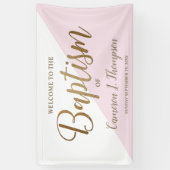 Einfache moderne Pink Gold Script Baby Taufe Banner (Vertikal)