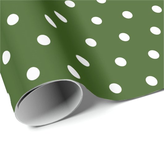 Einfache moderne Polka Dot Dunkelgrün und Weiß Geschenkpapier (Rolleneckpunkt)