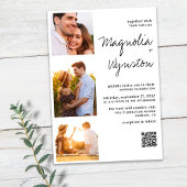 Einfache moderne QR Code 3 Foto Hochzeit Einladung