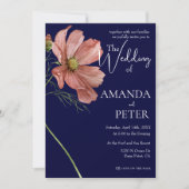 Einfache moderne QR-Code Floral Navy Hochzeit Einladung (Vorderseite)